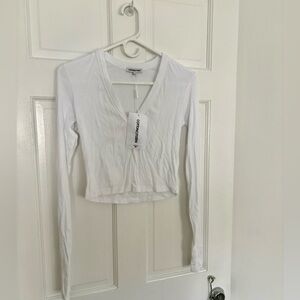 Cotton Citizen Crop White V-Neck Long Sleeve Top NWT
